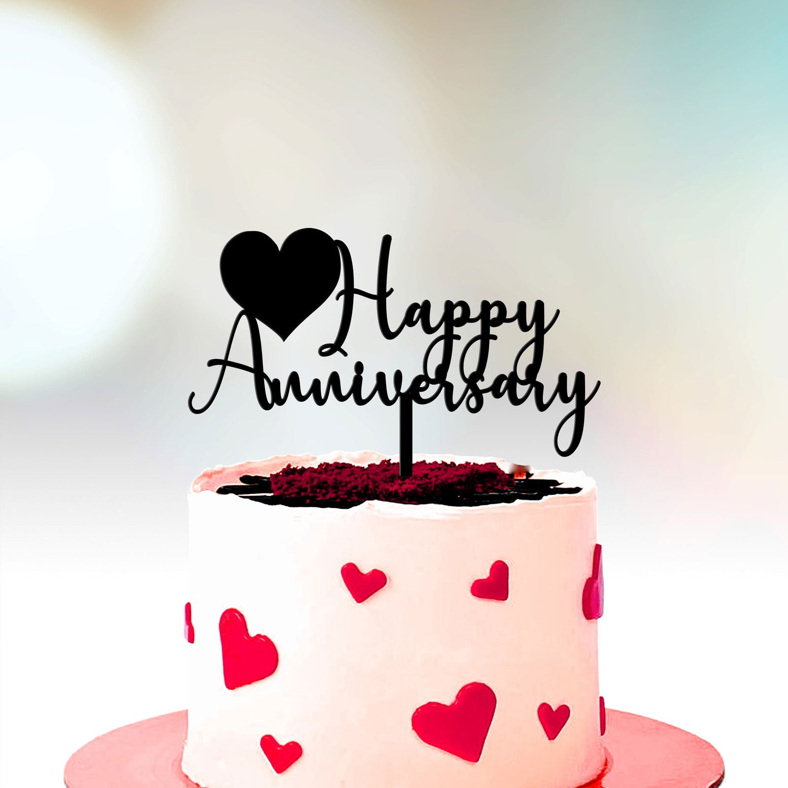 Anniversary Cake Topper -  Happy Anniversary black option