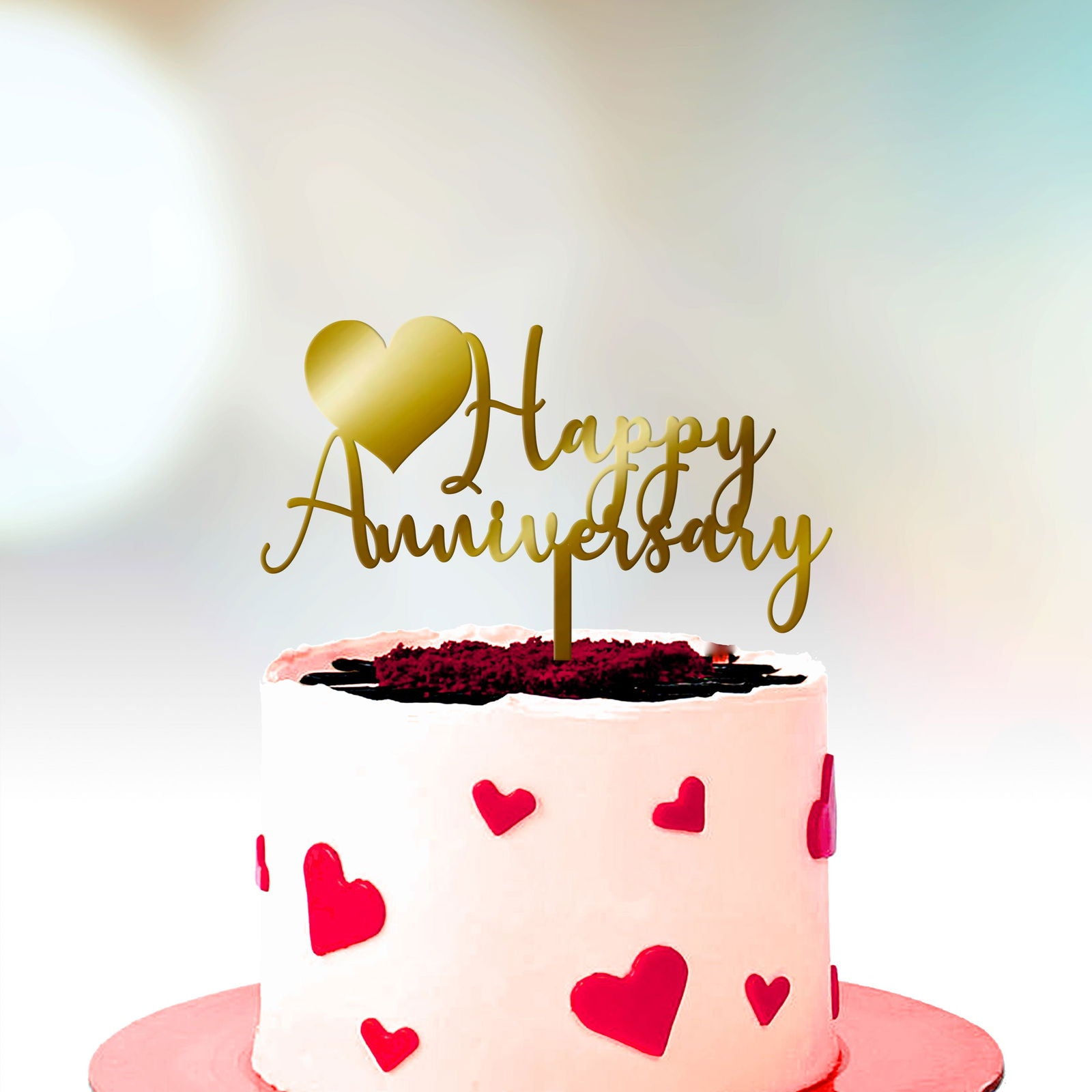 Anniversary Cake Topper - Happy Anniversary gold option