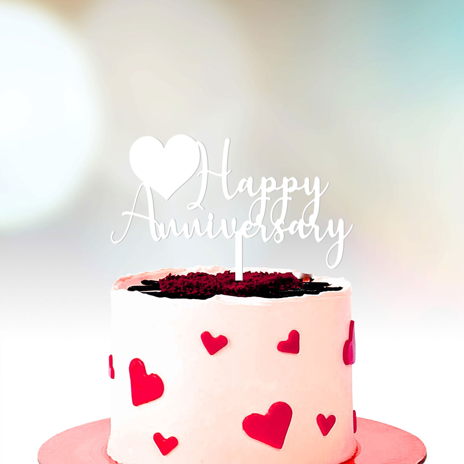 Anniversary Cake Topper - Happy Anniversary white option