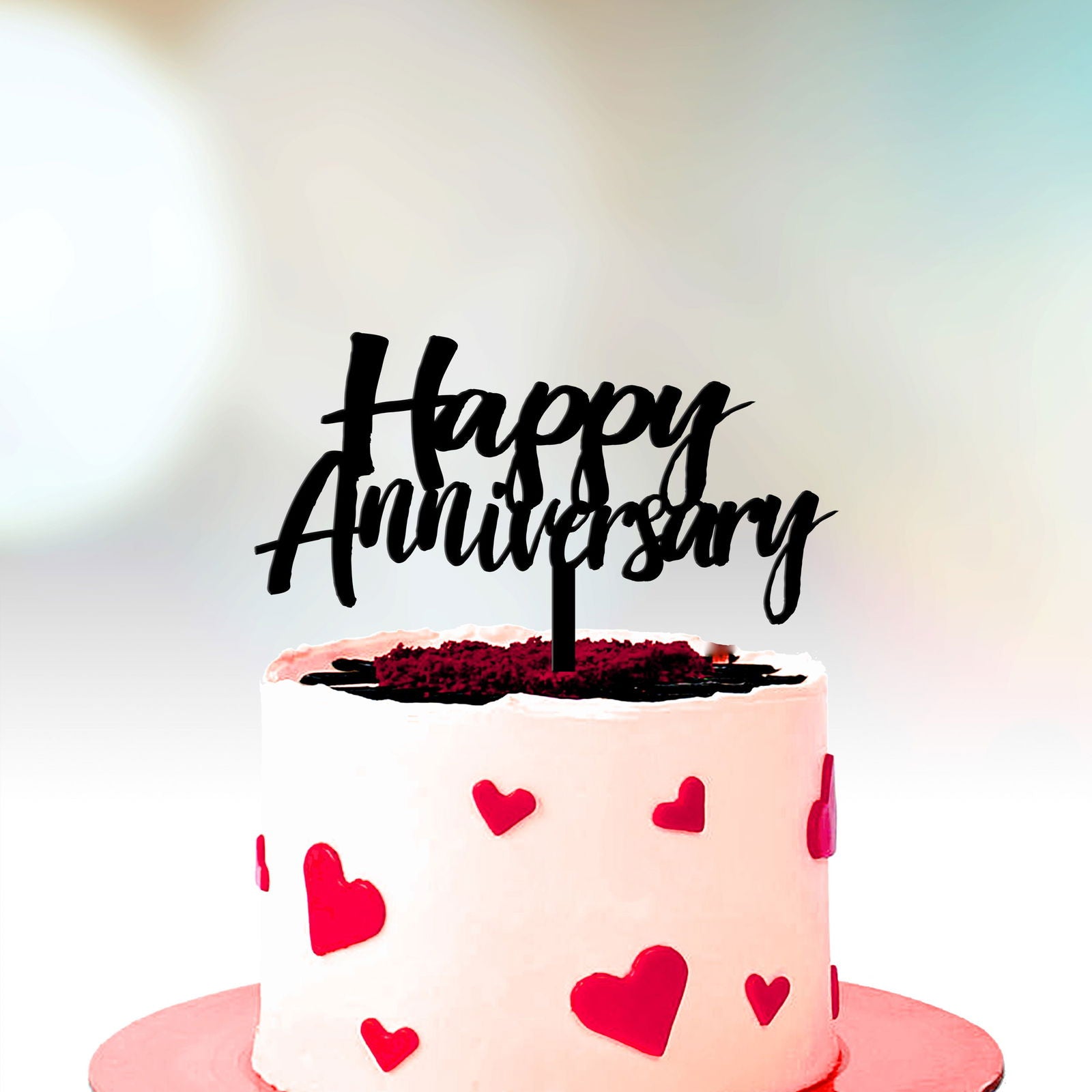 Anniversary Cake Topper - Happy Anniversary black option