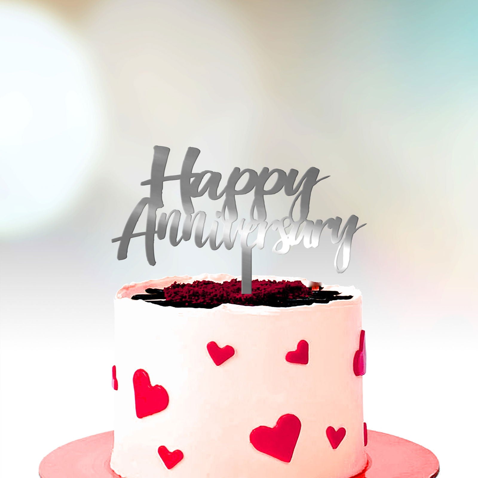 Anniversary Cake Topper - Happy Anniversary silver option