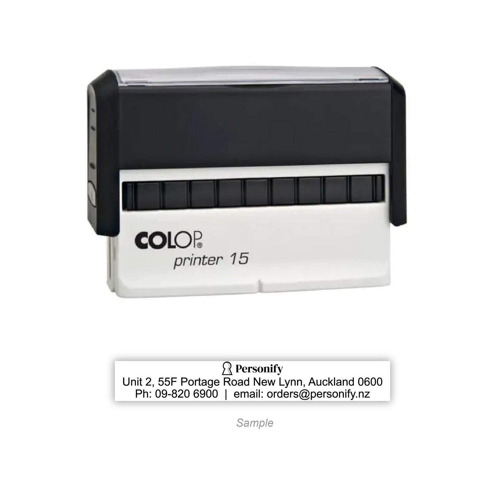 Self-Inking Rubber Stamp - Colop L15  with sample impression