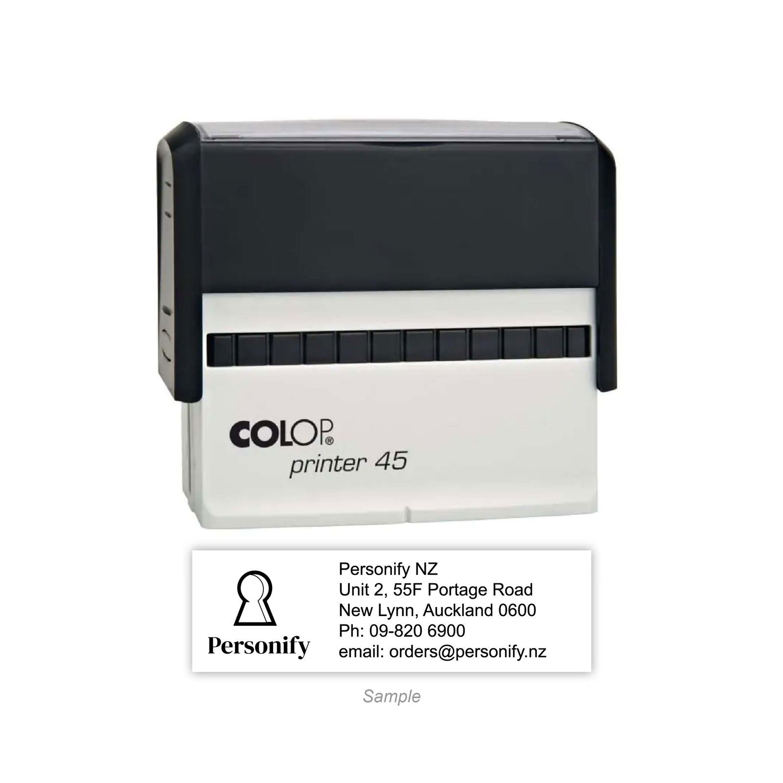 Self-Inking Rubber Stamp - Colop L45 with sample impression