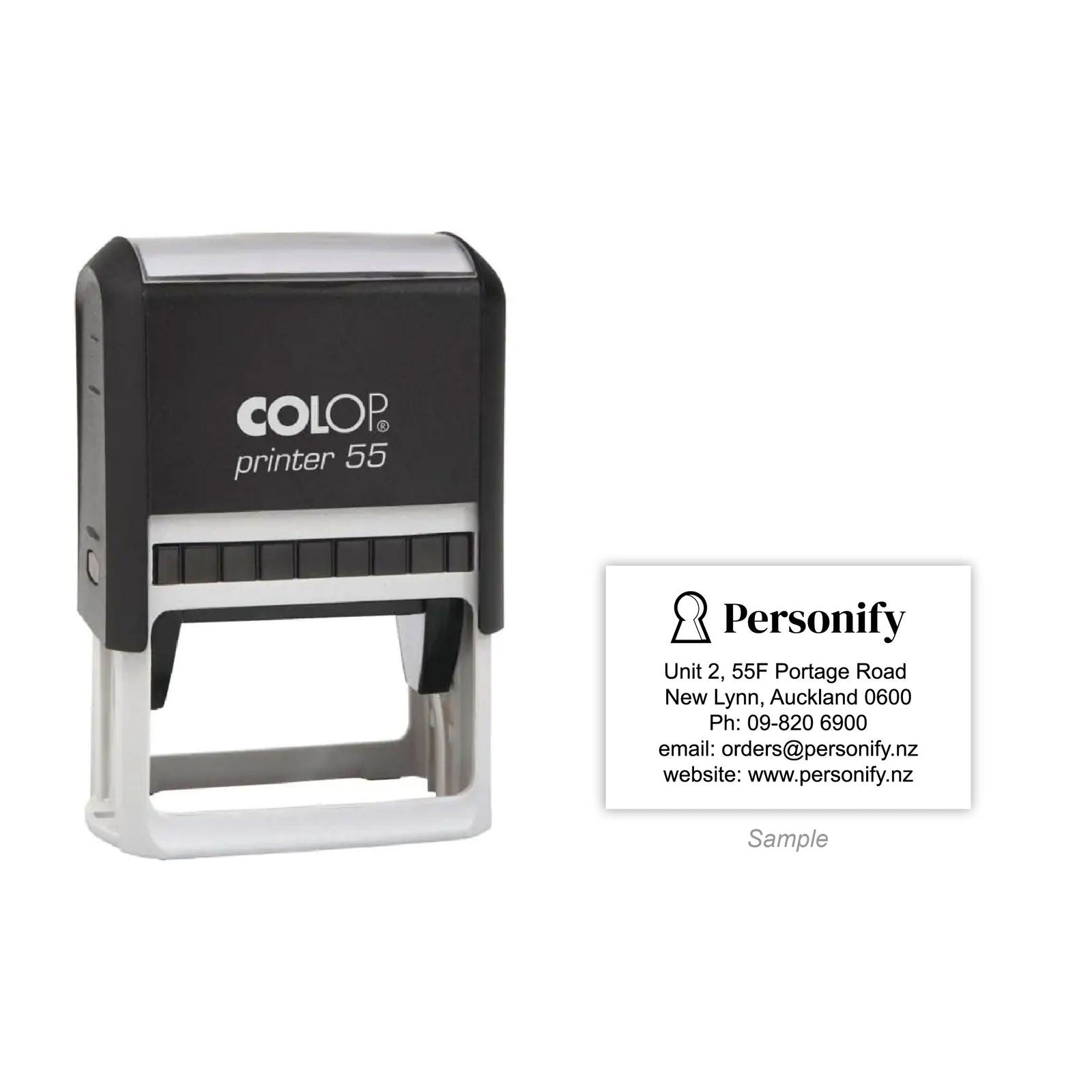 Self-Inking Rubber Stamp - Colop L55 with sample impression