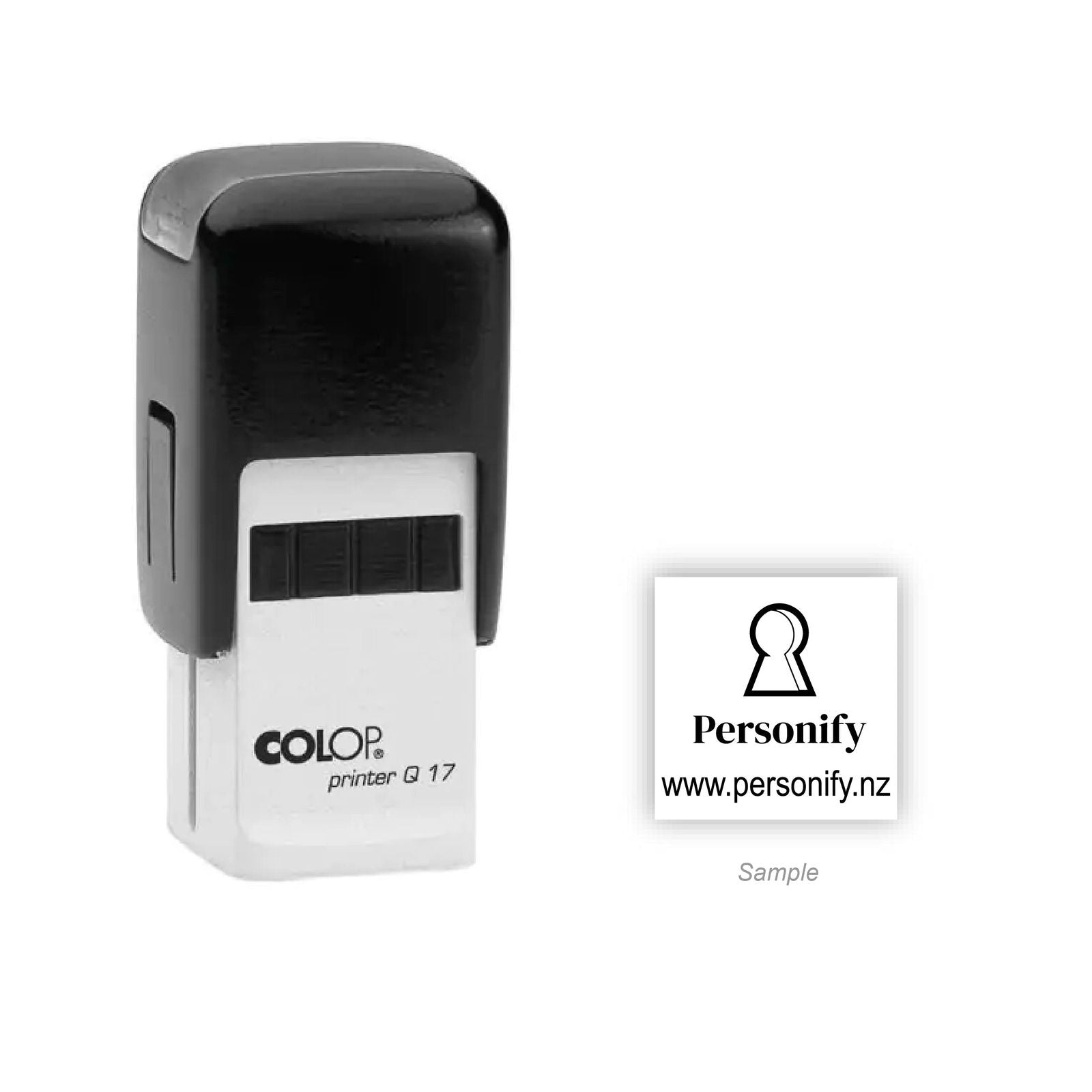 Self-Inking Rubber Stamp - Colop Q17 with sample impression