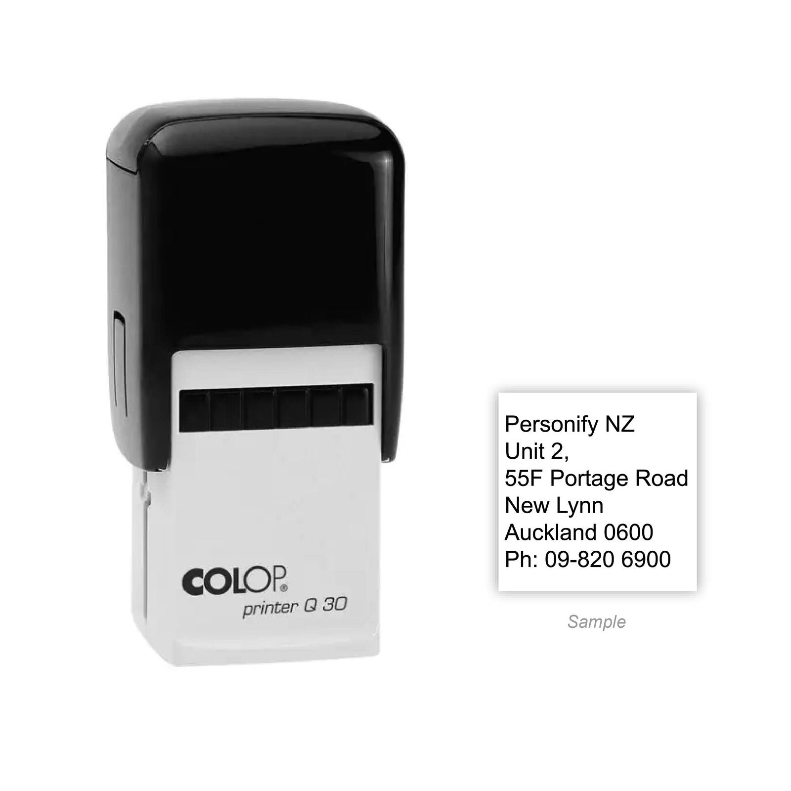 Self-Inking Rubber Stamp - Colop Q30 with sample impression