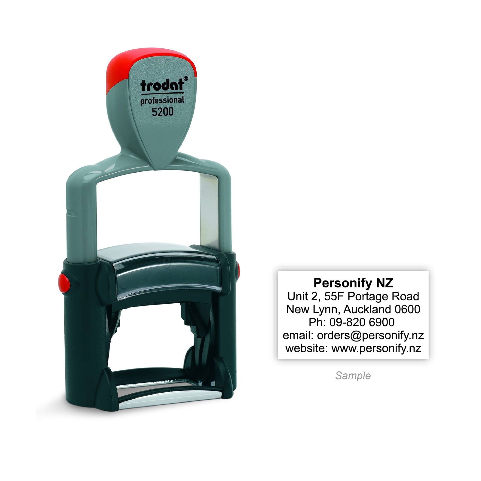 Self-Inking Rubber Stamp - Trodat 5200 with sample impression