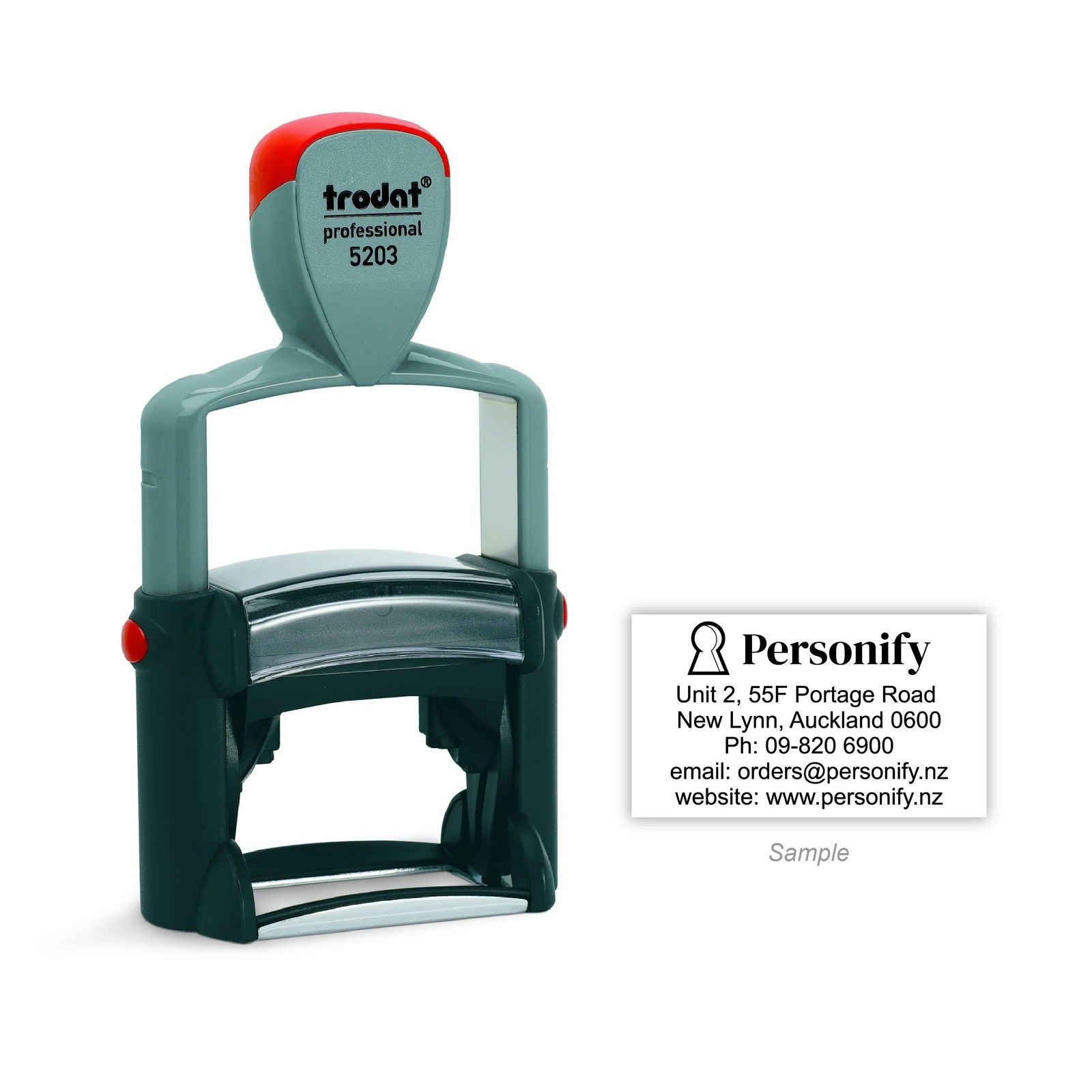 Self-Inking Rubber Stamp - Trodat 5203 with sample impression