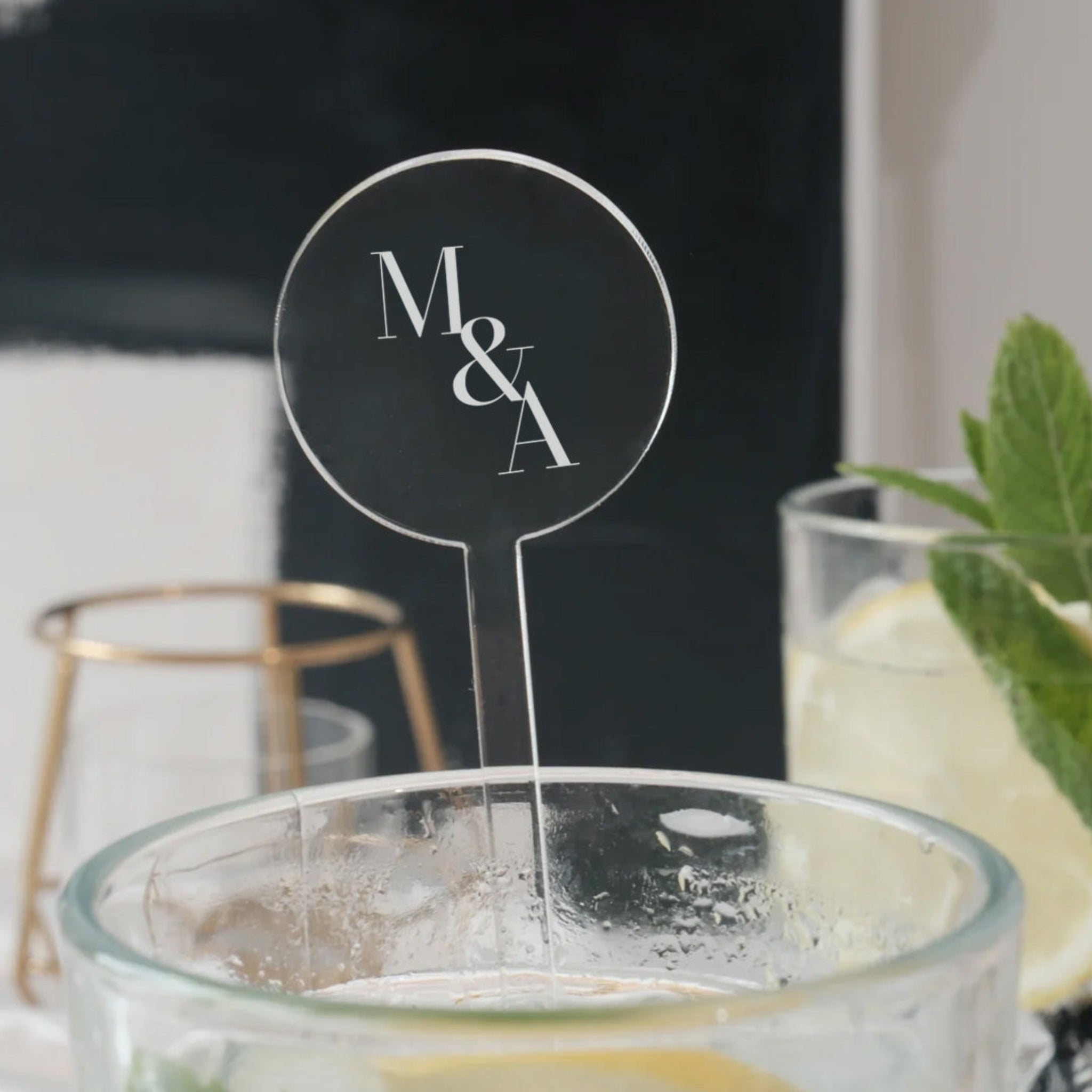 Wedding Initials Clear Acrylic Drink Stirrers (Set of 6)