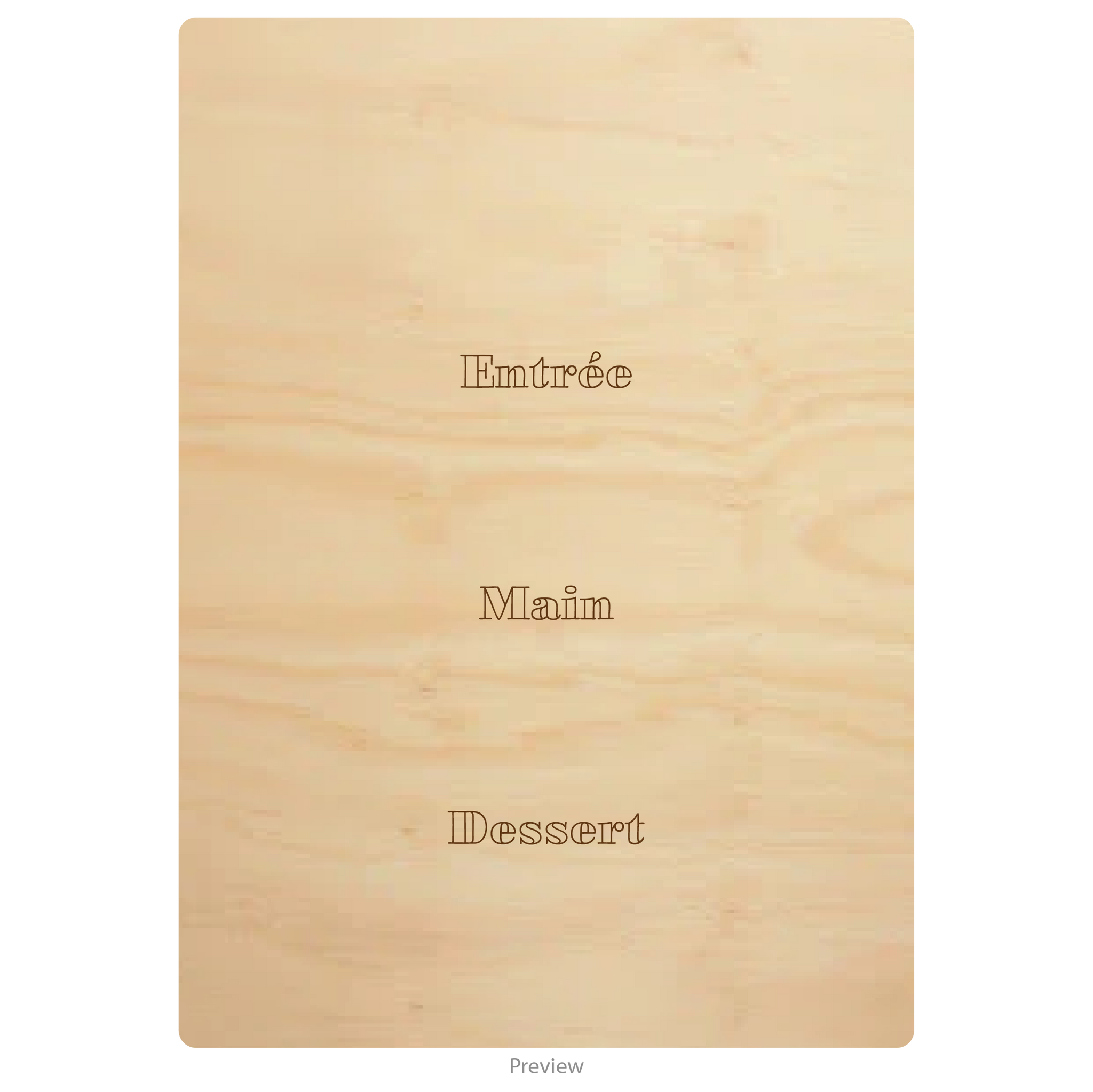 Three course menu wood design option 1