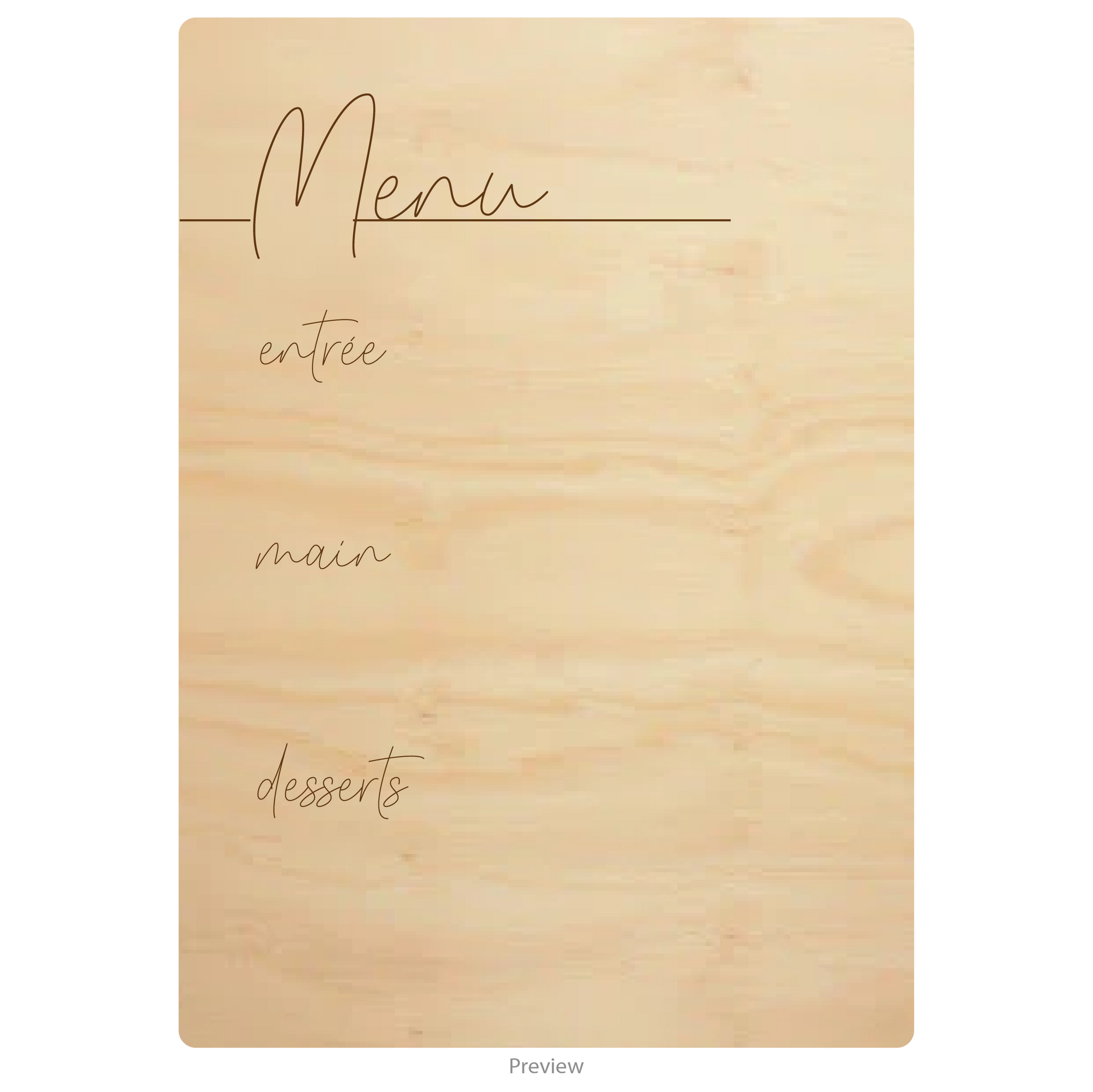 Three course menu wood design option 2