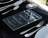 Three Course Menu sample clear acrylic on table